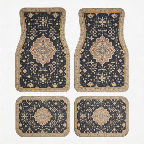Vintage Car Floor Mats-Non-Slip Rubber Backing,Front (26.8x17.3in) & Rear (13x17.3in) Set-Water Absorbing, Durable Automotive Floor Liners with Stylish Patterns - color: Vintage Rug Desgin