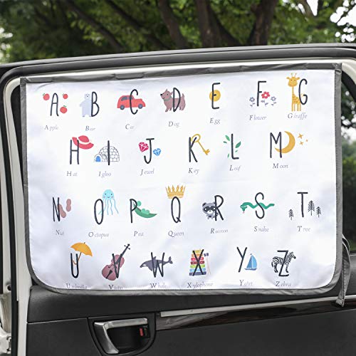 Magnetic Car Sun Shade Curtain for Side Window – Sun Blocker and UV Protector for Baby, Kids, and Pets – Universal Fit with Built-in Magnets for Steel-Framed Door (Be-Kids Alphabet) - color: Be-Kids Alphabet