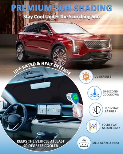 Sun Shade for XT4 Windshield Sunshade Custom Fit Cadillac XT4 2019-2024 2025 Foldable Front Window Cover UV Bloker Sun Visor Sunscreen Protector Keep Car Cool - size: Fit Cadillac XT4 19-26