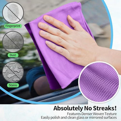 Microfiber Cleaning Cloth - 6 Pack Glasses Cleaning Cloth, 16" x 14" Window Cleaning Rags, Streak Free Lint Free Polishing Cloths Wipes for Eye Glass, Stainless Steel, Windshield, Purple - color: Purple, size: 6 Pk-16" X 14"