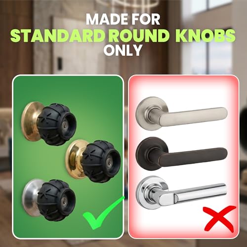 HASHI 3-in-1 Door Knob Covers (2 Pack) – Non-Slip Silicone Grip for Arthritis & Seniors, Wall Protector Bumper & Heat Resistant Handle Sleeve, Universal Size (Black)