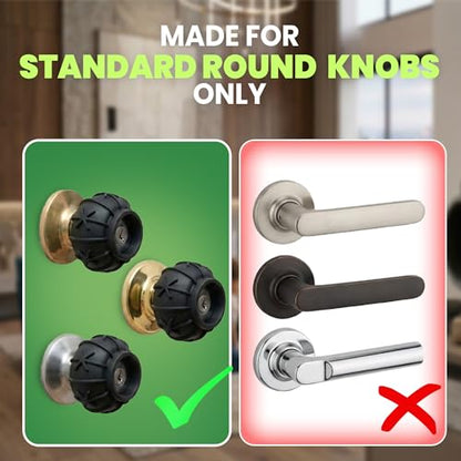HASHI 3-in-1 Door Knob Covers (2 Pack) – Non-Slip Silicone Grip for Arthritis & Seniors, Wall Protector Bumper & Heat Resistant Handle Sleeve, Universal Size (Black)