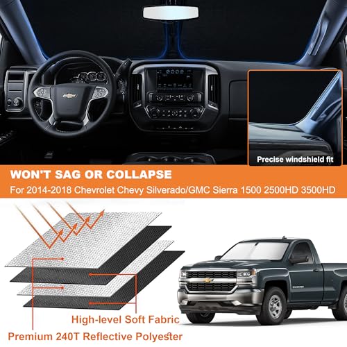 2026 Upgrade Front Windshield Sunshade fit for Chevrolet Silverado 2014-2019 Reflector Foldable Car Shade Automotive Windshield Sunshades for Chevrolet Silverado Windshield Sun Shade - size: Fit for Chevrolet Silverado 2014-2019