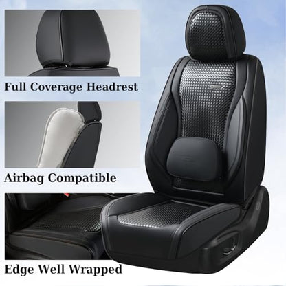 Coverado Seat Covers, Car Seat Covers Front Seats, Waterproof Nappa Leather Auto Seat Cover with Lumbar Head Pillow, Black Seat Covers Carseat Cover Universal Fit for Most Cars - color: Black（Pillow）, size: Front
