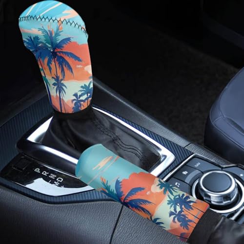 Jeiento Blue Hawaii Tropical Car Gear Shift Knob Cover Handbreak Covers Set of 2,Summer Palm Tree Auto Gear Shift Protector Accessories Universal FIt Most Vehicle SUV Truck - color: Blue Hawaii Tropical Summer Palm Tree