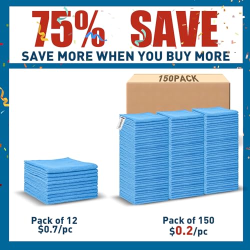 TEAWOO Microfiber Towels Bulk-150 Pack, Cleaning Cloths, Microfiber Towels for Cars, Cleaning Rags Blue (12x12 inches) - color: Blue, size: 150 Pack