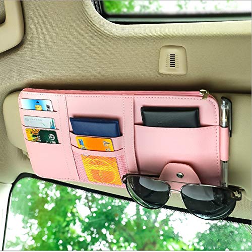 Car Sun Visor Organizer, Registration and Document Holder, Personal Belonging Storage Pouch Auto Interior Accessories Pocket Organizer (Pink) - color: Pink