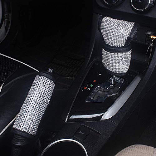 2 Pcs 1 Set Bling Bling Auto Shift Gear Cover & Handbrake Cover Luster Crystal Car Decor Accessories for Ladies Girls - color: Shift Gear Cover & Handbrake Cover