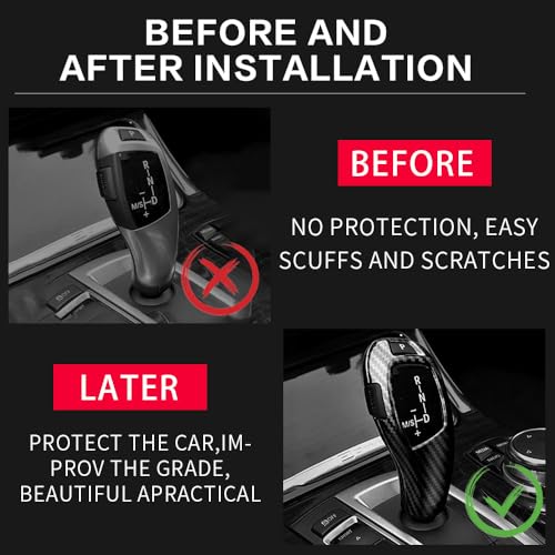 Car Gear Shift Knob Cover Carbon Fiber Grain Interior Trim Protector Accessories for BMW F06 F07 F10 F18 F20 F21 F22 F23 F30 F31 F32 F34 F35 X3 X4 X5 X6 1 2 3 4 5 Series GT(2010-2019) - size: BMW-2PCS