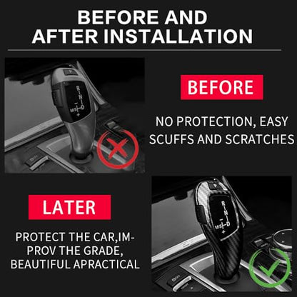 Car Gear Shift Knob Cover Carbon Fiber Grain Interior Trim Protector Accessories for BMW F06 F07 F10 F18 F20 F21 F22 F23 F30 F31 F32 F34 F35 X3 X4 X5 X6 1 2 3 4 5 Series GT(2010-2019) - size: BMW-2PCS