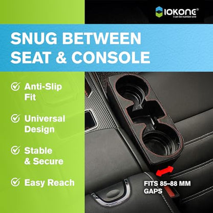 IOKONE Car Cup Holder, Auto Cup Drink Holders，Multifunctional Auto Front Seat Organizer with PU Leather Cover, Gap Filler Storage Box Coin Bucket Console Side Pocket Cell Mobile Phone Holder (Black) - color: Black