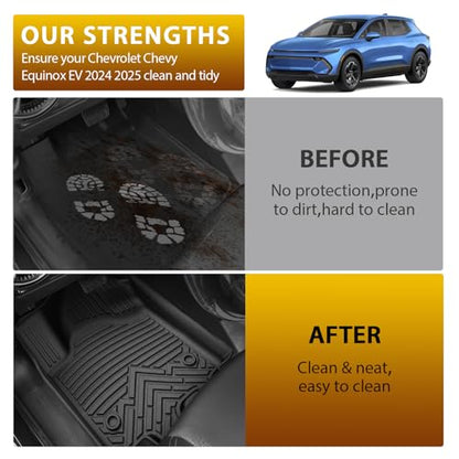 Powerty Floor Mats for 2024-2025 2026 Chevrolet Chevy Equinox EV Accessories (Non Fuel), All Weather Protection Anti-Slip and Waterproof Car Floor Liners for Equinox EV 3PCS - size: 2)Chevy Equinox EV｜24-26｜1st & 2nd Row