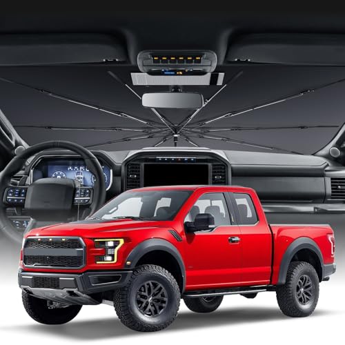 Zanch Upgrade Windshield Sun Shade, Custom Fit for Ford F150 2015-2025 [Titanium-Silver Reflective Coating] Blocks 99% UV & Heat, Sunshade Umbrella for F150 2015 ... 2022 2023 2024 2025 - size: For Ford F150 (2015-2025)