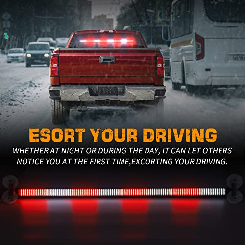 XRIDONSEN 35 inch Traffic Advisor Emergency Light Bar 144 LED Red White Firefighter Lights Warning Flashing Safety Interior Windshield strobe lights w/Directional for Volunteer Vehicles Trucks POV - color: Red//White