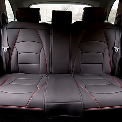 FH Group Back Seat Faux Leather Car Seat Cover - Universal Fit, Rear Seat Covers for Cars with Rear Split Bench, Car Seat Cushions for SUV, Sedan, Van, Black Red Trim - color: Black Red Trim, style: Rear Set