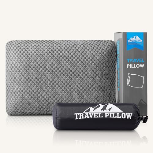 Travel Pillow Memory Foam Pillows, Camping Pillow-Compressible Medium Firm, Breathable Cover, Ideal Backpacking Hiking, Bed Pillows, Airplane and Car (Dark Grey, S) - color: Dark Grey, size: S-15.7*9.8in
