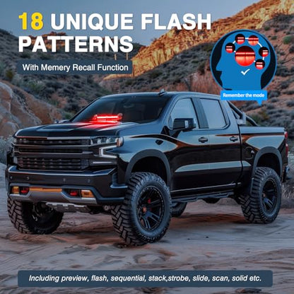 Nilight 12LED Traffic Advisor Strobe Light Bar Red Emergency Warning Hazard Safety Dash Front/Rear Windshield Flashing Lights for Cars Trucks Police Firefighter Plow Construction Vehicles - color: Red