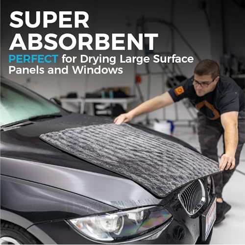 The Rag Company Gauntlet Car Drying Towel, Ultra-Absorbent 70/30 Blend Korean Microfiber, Dries Vehicles Faster Without Scratching, 900 GSM, 30x36 Inches, Ice Grey/Grey, 1-Pack - size: 30in x 36in