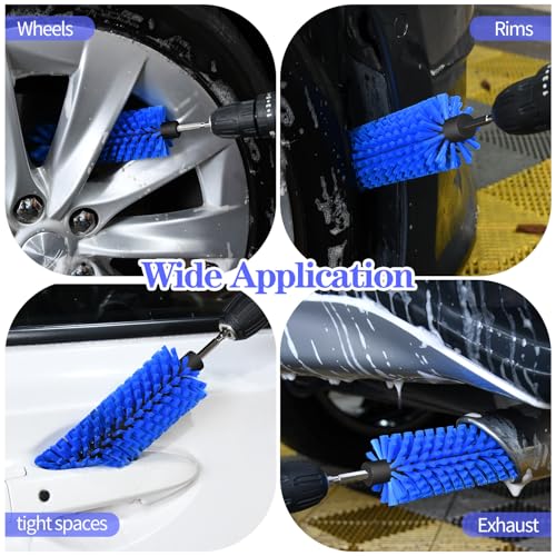 Drill Brush for Car Wheel and Bottle, Highly Dense and Durable Car Cleaning Brush for Wheels, Rims, Engines, Exhaust, Bottle - color: 1 Pack Dark Blue