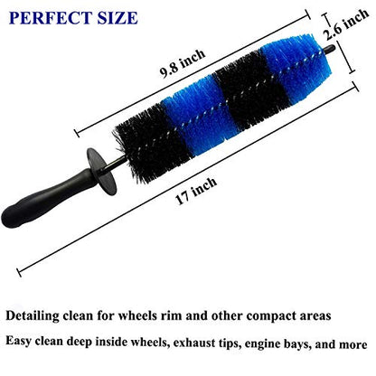 7Pcs Wheel & Tire Brush, Car Detailing Kit, 17inch Long Soft Wheel Brush, 5 Detail Car Wash Kit for Cleans Dirty Tires & Releases Dirt and Road Grime, Short Handle - color: Blue