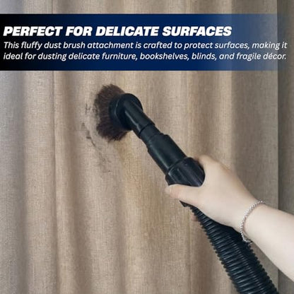 1.25 Inch Premium Soft Horse Hair Vacuum Brush Plus Vacuum Hose Adapter Kit Compatible with Shop Vac Hose 2-1/2'' & 1-1/4'' - Vacuum Attachment for Car Detailing, Furniture & Baseboards