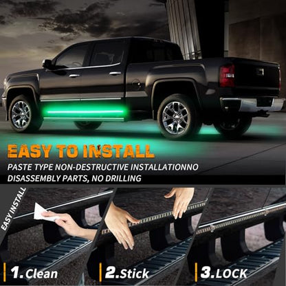 XRIDONSEN 2PCS 60 inch Green Running Board Lights Strip 720 LED Emergency Strobe Lights Flashing Warning Safety Caution Side Lights w/Waterproof Tube for Trucks Construction Vehicles SUV Jeep Car - color: Green