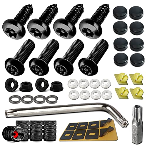 Aootf Black Anti Theft License Plate Screws- Stainless Steel Rustproof Security Bolts Fasteners for Front Rear Car Tag Mount- M6 (1/4") Locking Hardware, with Matte Caps Inserts Nuts, Rattle Proof Pad - size: Black Screws - 8 Count
