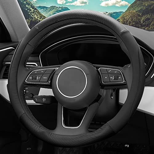 YHONGJT Soft Microfiber Leather Car Steering Wheel Cover, Universal Fit 15 Inch for Women Girls, Fit Vehicles, Sedans, SUVS, Vans, Trucks - Black - color: B-Black