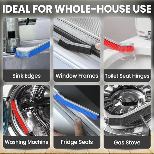 Crevice Cleaning Brush Set – 3Pcs Hard Bristle Cleaning Tools in Black, Red & Blue for Grout, Tile Floors, Gaps & Narrow Spaces – Small Grout Scrub Brush for Bathroom, Shower, Window Tracks, Kitchen - size: Pack of 3 - Black, Red, & Blue