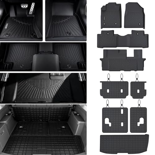 Floor Mats for Honda Pilot 2009 2010 2011 2012 2013 2014 2015 Accessories 9PCS, Cargo Mat Custom TPE All Weather Protection Full Coverage 2nd & 3rd Row Floor Liner &Trunk Liner car Accessories - size: For 2009-15 Pilot full set mat