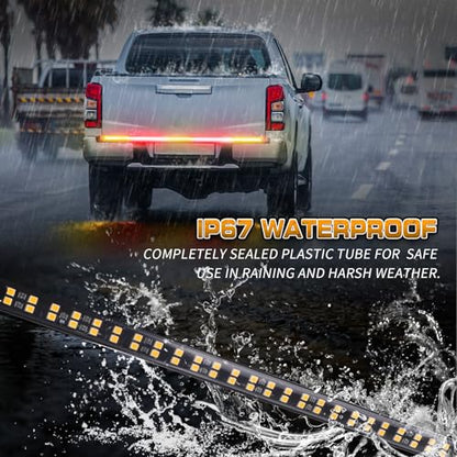 XRIDONSEN 60 inch Amber Red Truck Tailgate Strobe Lights Strip 360 LED Tail Light Bar Flashing Warning Hazard Safety Rear Emergency Lights for Tow Plow Trucks Construction Vehicles Pickup Trailer - color: Amber/Red