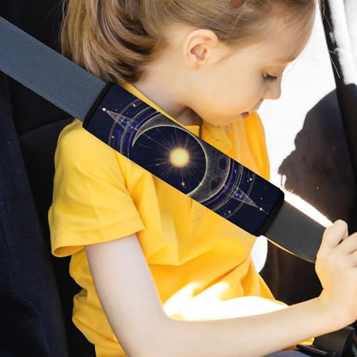 Fashion 2PCS Car Belt Covers, Sacred Geometric Symbol Purple Space Galaxy Stars Mystic Sun Moon Protect Your Shoulders Car Safety Seat Belt Strap - color: Color352