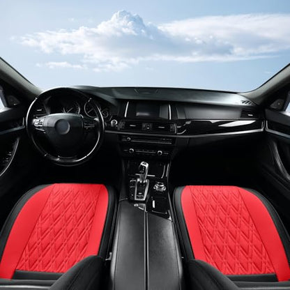 TIEHESYT Luxury Faux Leather Car Seat Cover Front Bottom Protector, Seat Cushion Without Backrest, Anti-Slip and Wrap Around The Bottom, Fit Most Cars & Vehicles, 2 Piece, Black&Red - color: Black&Red, size: 2 PCS