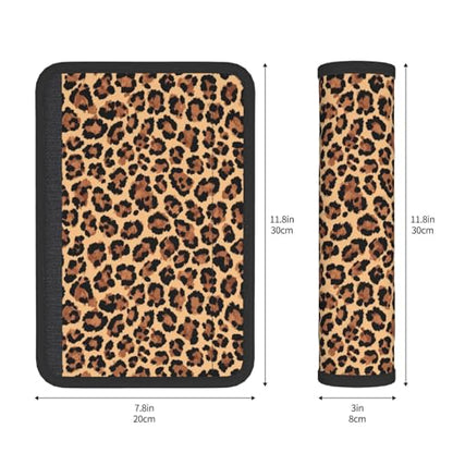 Leopard Print Steering Wheel Cover Elastic Non-Slip Car Steering Wheel Covers with Seat Belt Shoulder Pad for Women Men - color: Leopard Print