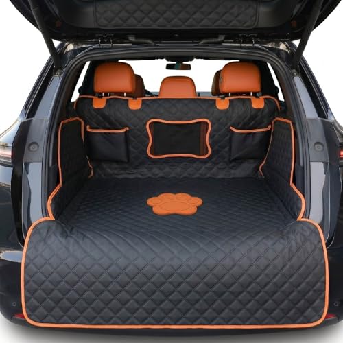 SUV Cargo Liner for Dogs, Heavy Duty Non- Slip PU Leather Dog Trunk Cover for SUV with Bumper Flap, 100% Waterproof Back seat Cover, Universal Fit for Mid-Size & Large SUVs (Dog Paw, L) - color: Dog Paw, size: L
