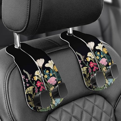 WOCOCN 2 Pack Car Purse Hook for Car Seat Headrest, Double-Sided PrintingPU Leather Purse Holder with Metal Hook, Cute Car Accessories for Women, Men (Car hook - Flower A) - color: Car hook - Flower A