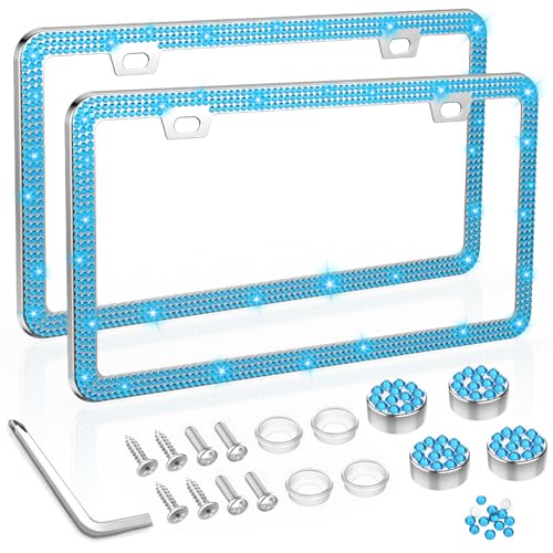 SHARE&CARE Bling License Plate Frame, Crystal License Plate Cover, Car License Plate Holder with Rhinestone Crystal Diamond Screw Set - 2 Pack (Blue) - color: BLUE