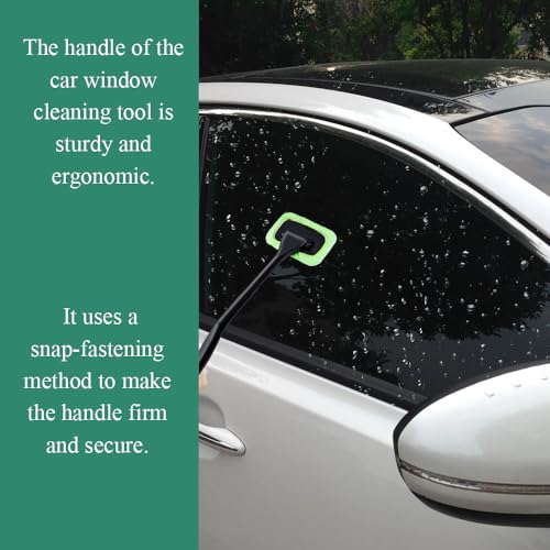 Windshield Cleaning Tool, Extendable Handle Car Window Cleaner with 4 Reusable Microfiber Pads, Auto Inside Glass Wiper for Car Windscreen Cleaning - color: Green