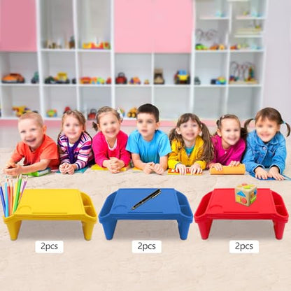 6 Pack Kids Lap Desk with Storage Slots, Stackable Portable Kids Lap Tray, 19.69" L X 9.84" W X 7.1" H Plastic Table Kids Activity Tray for Writing Eating Drawing Reading (Red, Blue, Yellow) - color: Red+blue+yellow