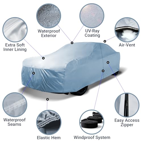 iCarCover 18-Layers Premium Universal Fit Car Cover Waterproof All Weather Sun Rain Snow UV Protection Outdoor Indoor Full Exterior Car Covers for Automobiles Sedan Hatch Coupe Fit for 189-193 inch - size: 8. Fit Car Length 189-193 inch