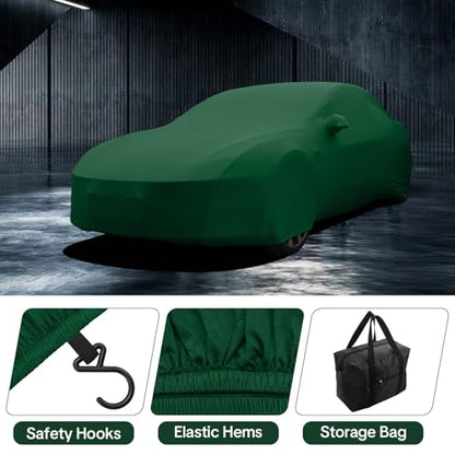 WinPower Indoor Car Cover, Fit Sedan 153-167 Inch Soft Stretch Breathable Dustproof Scratch Protection Elastic Full Cover for Underground Garage Auto Show, Green - size: S-CAR(153-167 Inch)