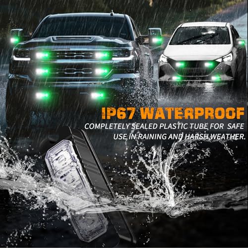 XRIDONSEN 8PCS Sync Grill Emergency Lights 32 LED Green White Firefighter Lights Grille Surface Mount Strobe Flashing Warning Safety Hazard First Responder Light for Vehicles POV Fire Fighter Trucks - color: Green/White