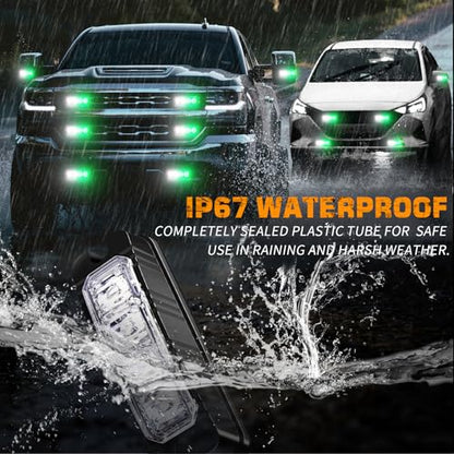 XRIDONSEN 8PCS Sync Grill Emergency Lights 32 LED Green White Firefighter Lights Grille Surface Mount Strobe Flashing Warning Safety Hazard First Responder Light for Vehicles POV Fire Fighter Trucks - color: Green/White