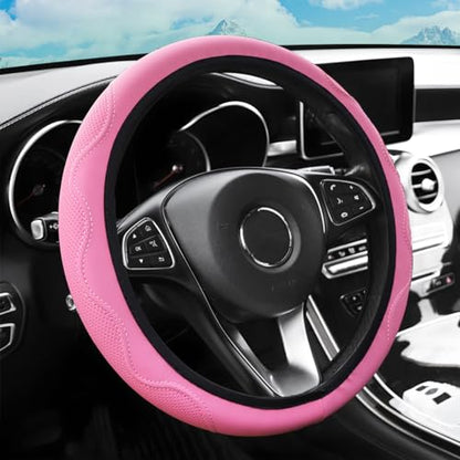 zipelo Elastic Stretch Steering Wheel Cover, Microfiber Breathable Ice Silk, Universal 15 Inch Anti-Slip Car Steering Wheel Protector, Warm in Winter and Cool in Summer for Women (Style2-Pink) - color: Style2-Pink