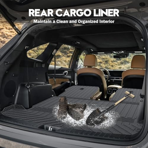 KUST Trunk Cargo Mat for Kia Sorento 2021-2025 2026 (6 Seats), TPE Rubber Rear Cargo Liner with 2nd Row Backrest Mat for Sorento Accessories All Weather Protection Cover 3PCS - style: Sorento 2021-2026 │ Trunk + Backrest Mat