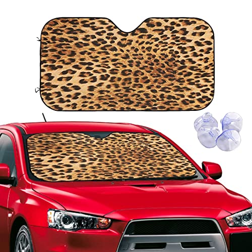 Windshield Sun Shade Cheetah Leopard Print Foldable Car Front Sunshade for Most Sedans SUV Truck Auto Sun Blocker Visor Blocks UV Rays Keeps Your Vehicle Cool-55 x 29.9 Inch - color: Leopard Print