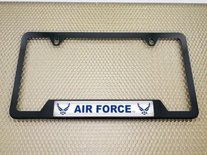 [Officially Licensed Product] - Stainless Steel Matte Black CAR 2-Hole Standard Size - Domed Custom-Made Corrosion-Resistant License Plate Frame with U.S. Air Force Wings & Free caps - (Qty: 1 Frame) - size: U.S. Air Force -Style 2
