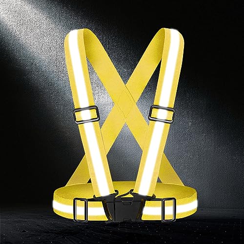 High Visibility Reflective Vest Safety Vest Running Reflective Gear Adjustable Reflective Vest for Walking,Jogging,Hiking,Night Cycling - color: Golden Yellow
