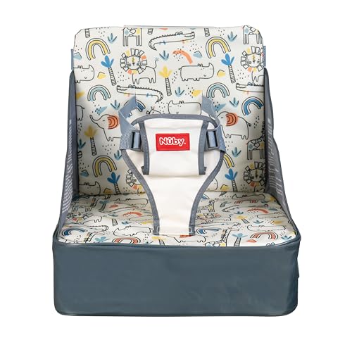 Nuby Easy Go Booster Seat - Travel Booster Seat for Babies and Toddlers with 3-Point Harness - 9+ Months - Beige Safari Print - color: Beige