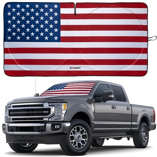 Autopect Windshield Sun Shade - American Flag Design, High-Resolution Sun Visor for Car, Truck, SUV with Mirror Cut-Out for Interior Sun Protection, Foldable Car Sun Shade - color: USA ORIGINAL FLAG, size: X-Large